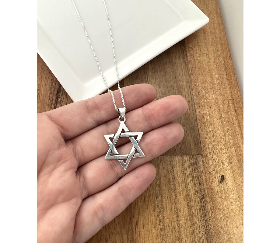 AJDesign Large Star of David Necklace for Men 925 Sterling Silver Interlocking Triangles Pendant with Chain