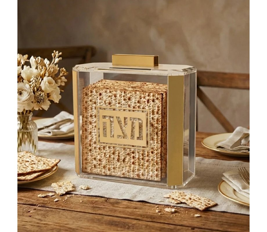 Acrylic Passover Matzah Holder - With Gold Accents