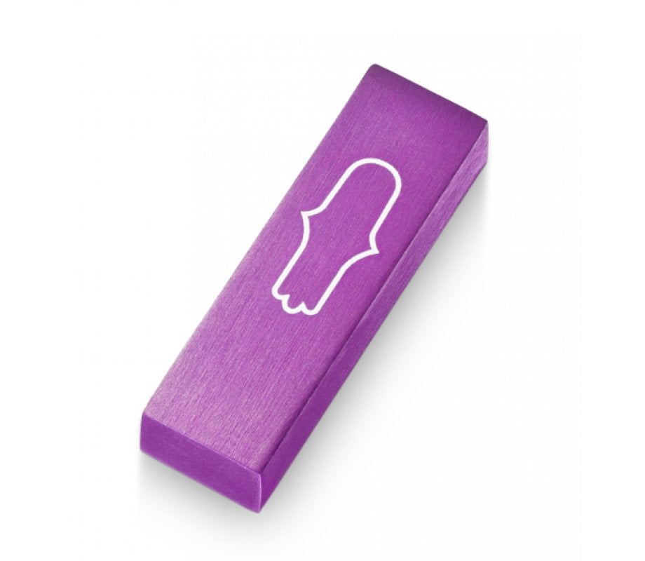 Adi Sidler Anodized Aluminum Car Mezuzah, Engraved Hamsa - Purple