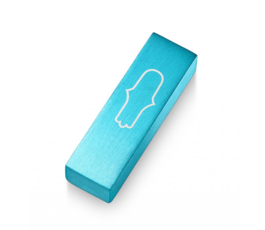 Adi Sidler Anodized Aluminum Car Mezuzah, Engraved Hamsa - Turquoise