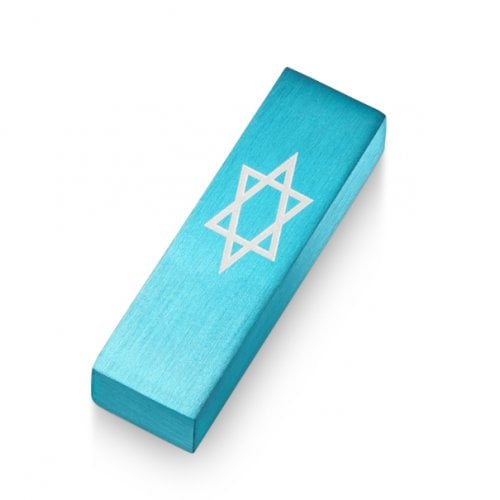 Adi Sidler Anodized Aluminum Car Mezuzah, Star Of David - Turquoise