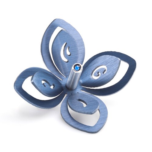 Adi Sidler Anodized Aluminum Chanukah Dreidel, Flower Design - Blue