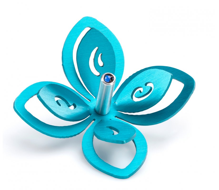 Adi Sidler Anodized Aluminum Chanukah Dreidel, Flower Design - Turquoise