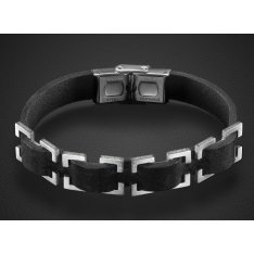 Adi Sidler Black Leather and Stainless Steel Bracelet - Squares