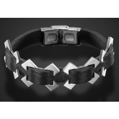 Adi Sidler Black Leather and Stainless Steel Bracelet - X Design