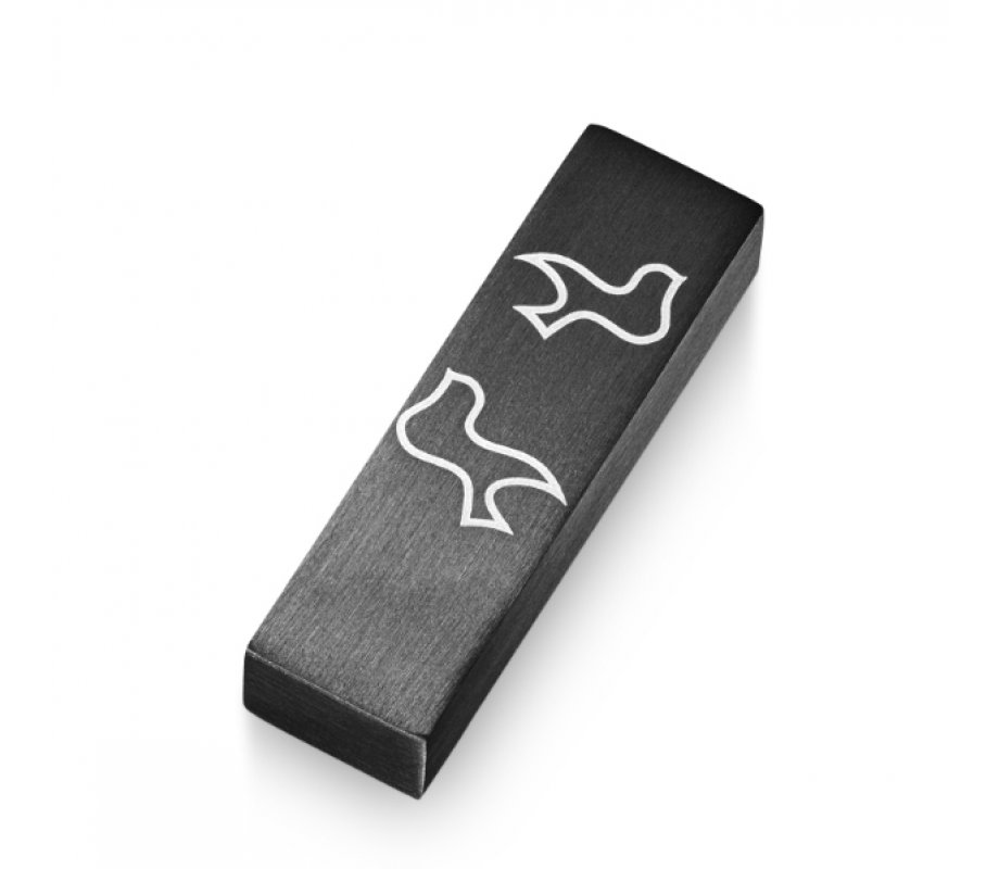 Adi Sidler Brushed Aluminum Car Mezuzah, Peace Doves - Black