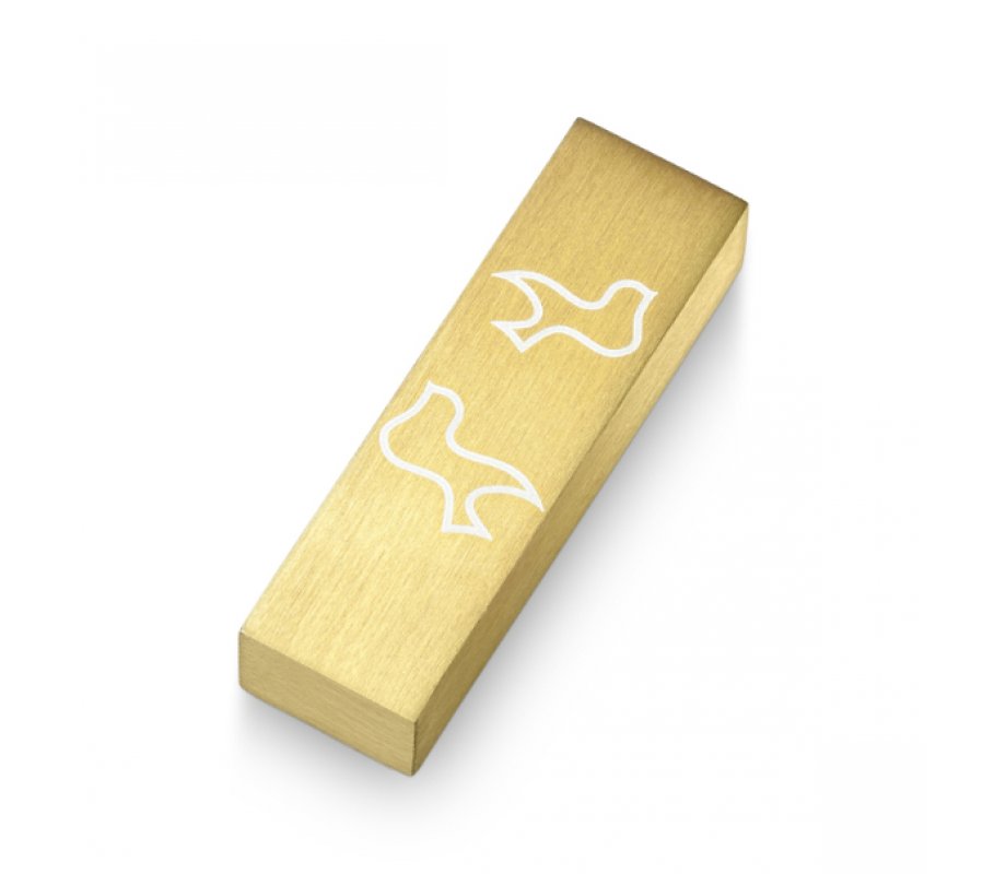 Adi Sidler Brushed Aluminum Car Mezuzah, Peace Doves - Gold