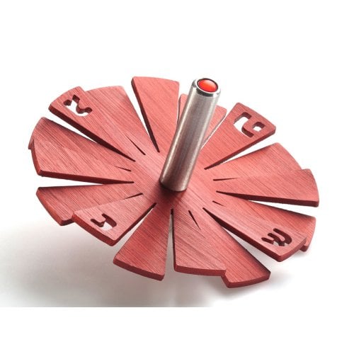 Adi Sidler Brushed Aluminum Chanukah Dreidel, Flying Petals Design - Red