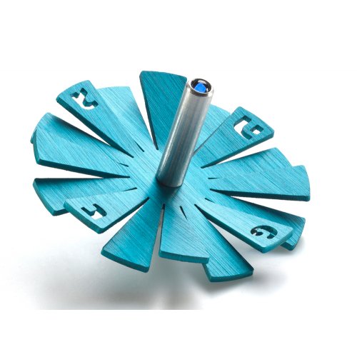 Adi Sidler Brushed Aluminum Chanukah Dreidel, Flying Petals Design - Turquoise