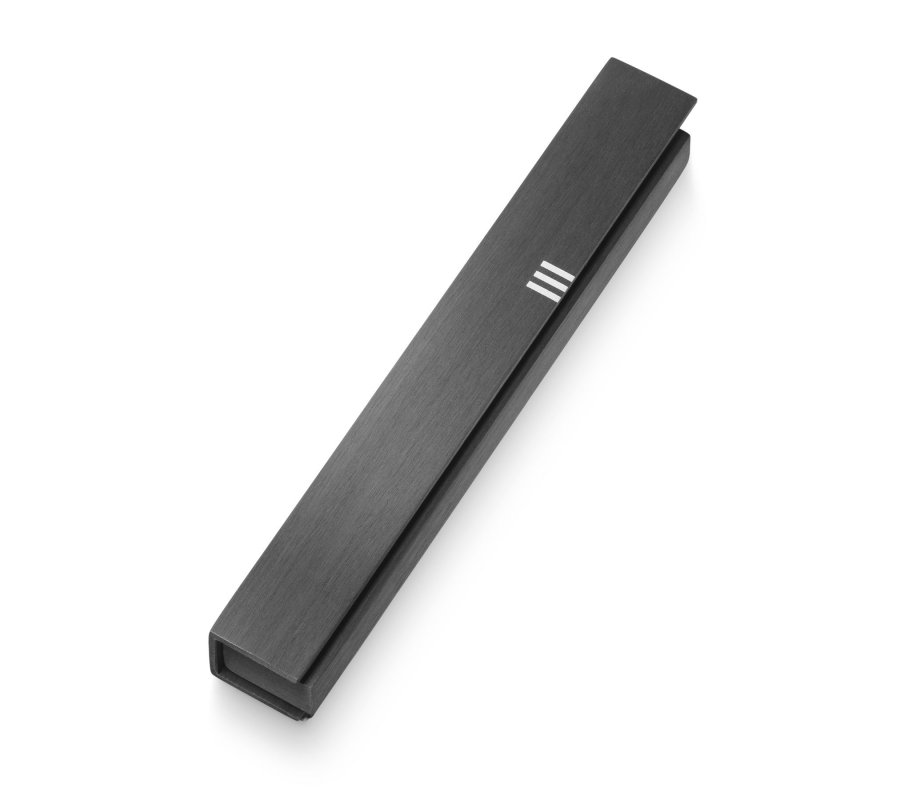 Adi Sidler Brushed Aluminum Mezuzah Case Envelope Style with Shin – Dark Gray