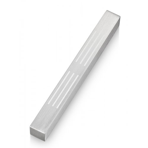 Adi Sidler Brushed Aluminum Mezuzah Case, Lines of Shin Design - Silver