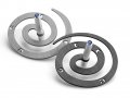 Adi Sidler Double Spiral Chanukah Dreidel, Brushed Aluminum - Black and Silver