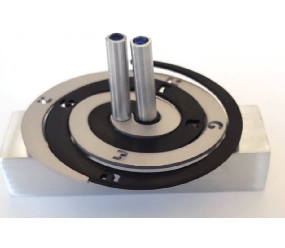 Adi Sidler Double Spiral Chanukah Dreidel, Brushed Aluminum - Black and Silver