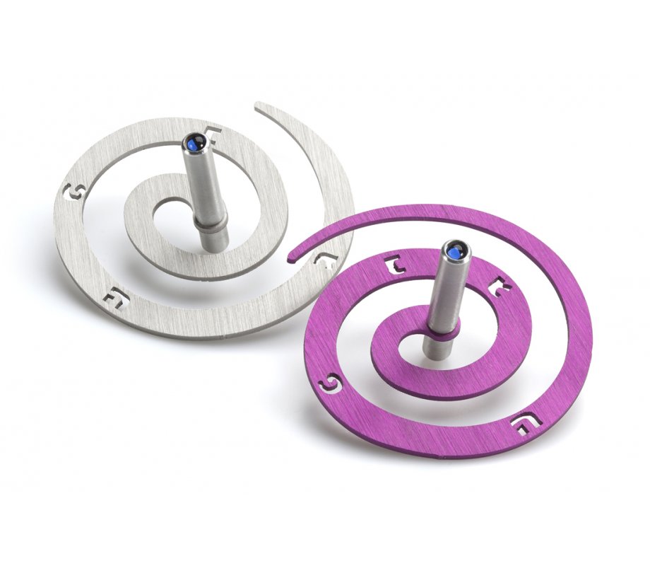 Adi Sidler Double Spiral Chanukah Dreidel Brushed Aluminum - Purple and Silver