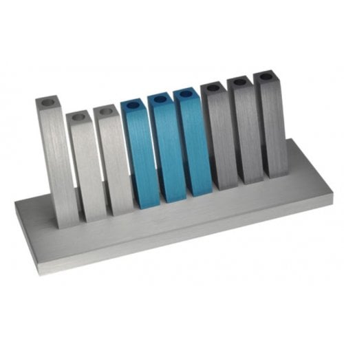 Adi Sidler Kinetic Hanukkah Menorah Aluminum - Turquoise, Gray & Silver Rods