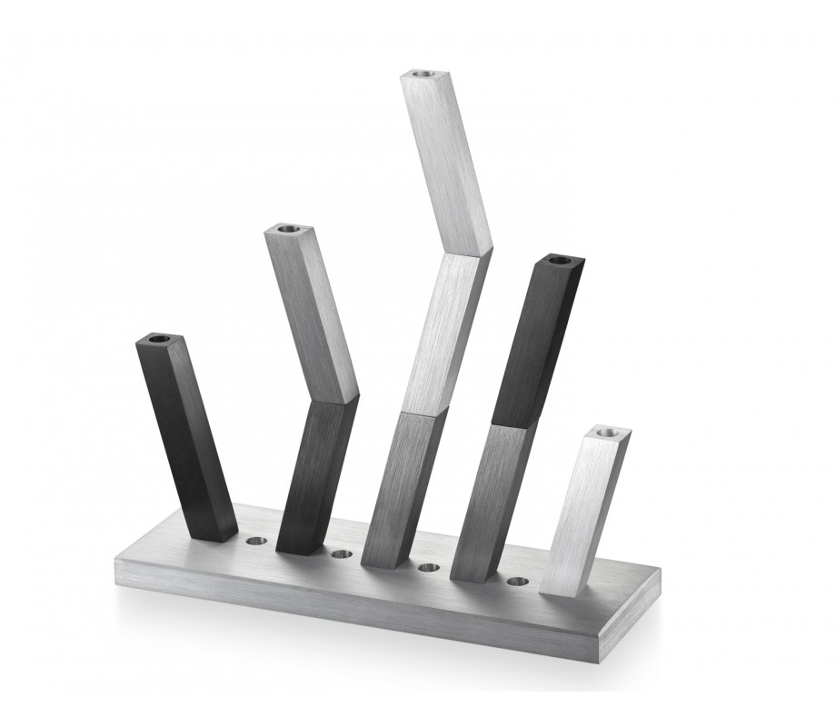 Adi Sidler Kinetic Hanukkah Menorah Aluminum - Turquoise, Gray & Silver Rods