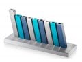 Adi Sidler Kinetic Hanukkah Menorah Aluminum - Turquoise, Blue and Silver Rods