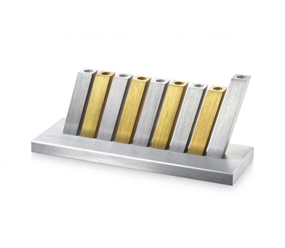 Adi Sidler Kinetic Hanukkah Menorah Anodized Aluminum - Gold & Silver Rods