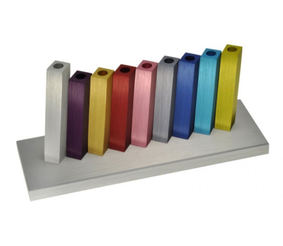 Adi Sidler Kinetic Hanukkah Menorah Anodized Aluminum - Multicolored Rods