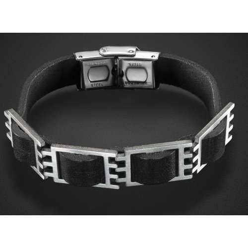 Adi Sidler Man's Black Leather Bracelet with Four Geometric Elements