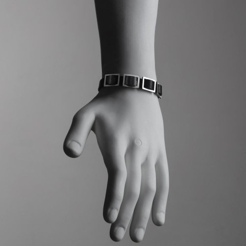 Adi Sidler Man's Bracelet, Black Leather with Four Rectangle Elements