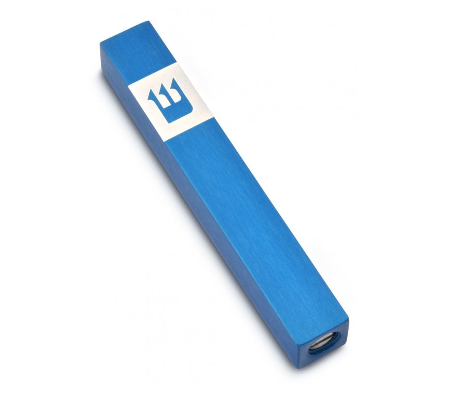 Adi Sidler Mini Mezuzah Case, Crown Shin Design - Blue