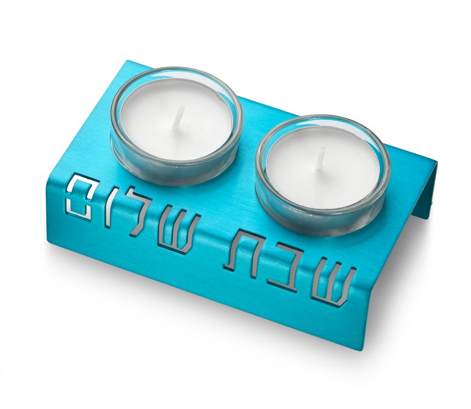 Adi Sidler Shabbat Shalom Candlesticks, Table Design - Turquoise