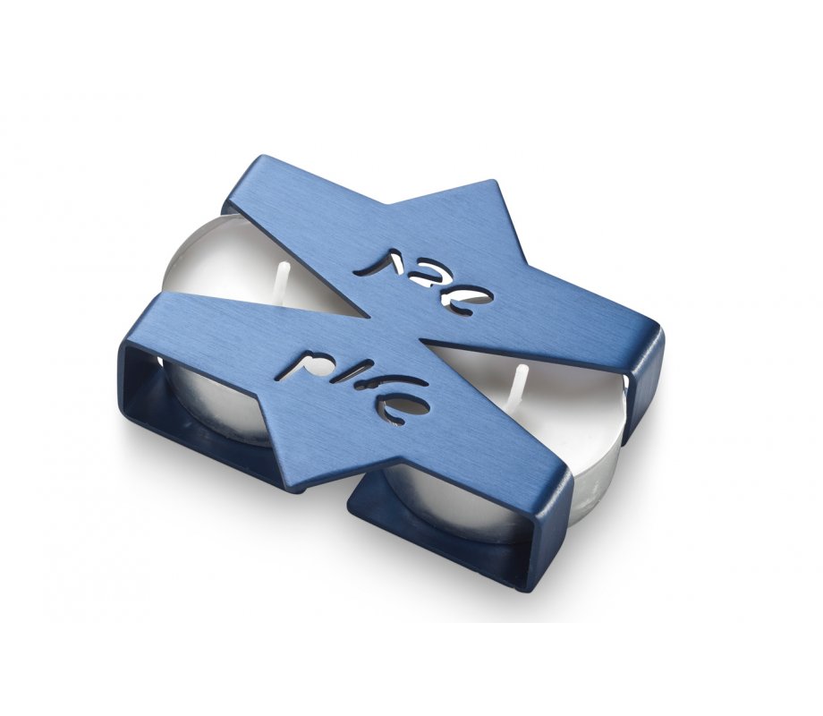 Adi Sidler Shabbat Shalom Travel Candlesticks, Star of David Design - Blue