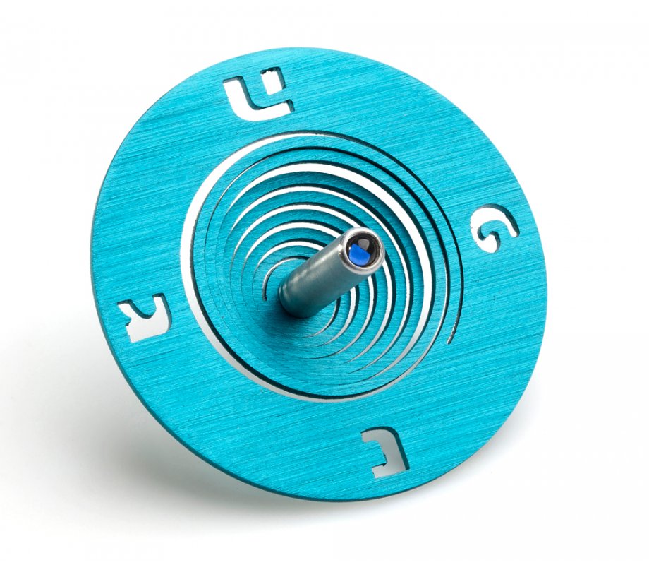 Adi Sidler Spiral Coil Chanukah Dreidel Brushed Aluminum - Turquoise