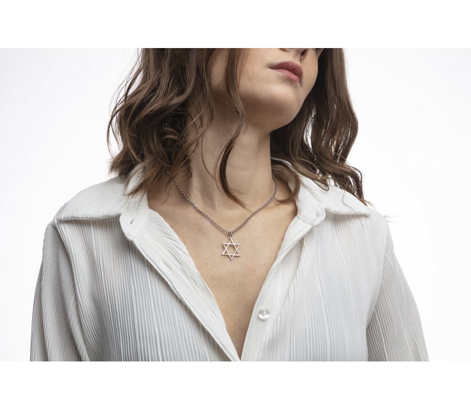Adi Sidler Stainless Steel Necklace, Star of David with Contemporary Touch