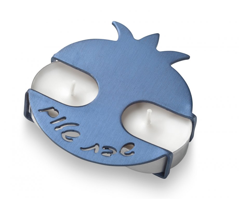 Adi Sidler Travel Shabbat Candlesticks Pomegranate Design - Blue