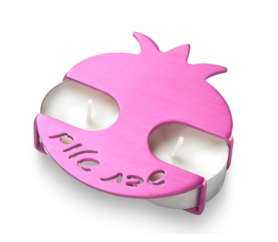 Adi Sidler Travel Shabbat Candlesticks, Pomegranate Design - Pink