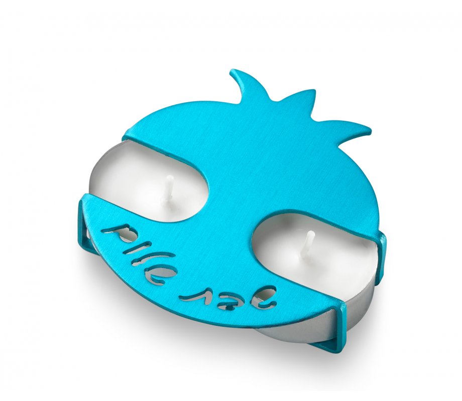 Adi Sidler Travel Shabbat Candlesticks, Pomegranate Design - Turquoise