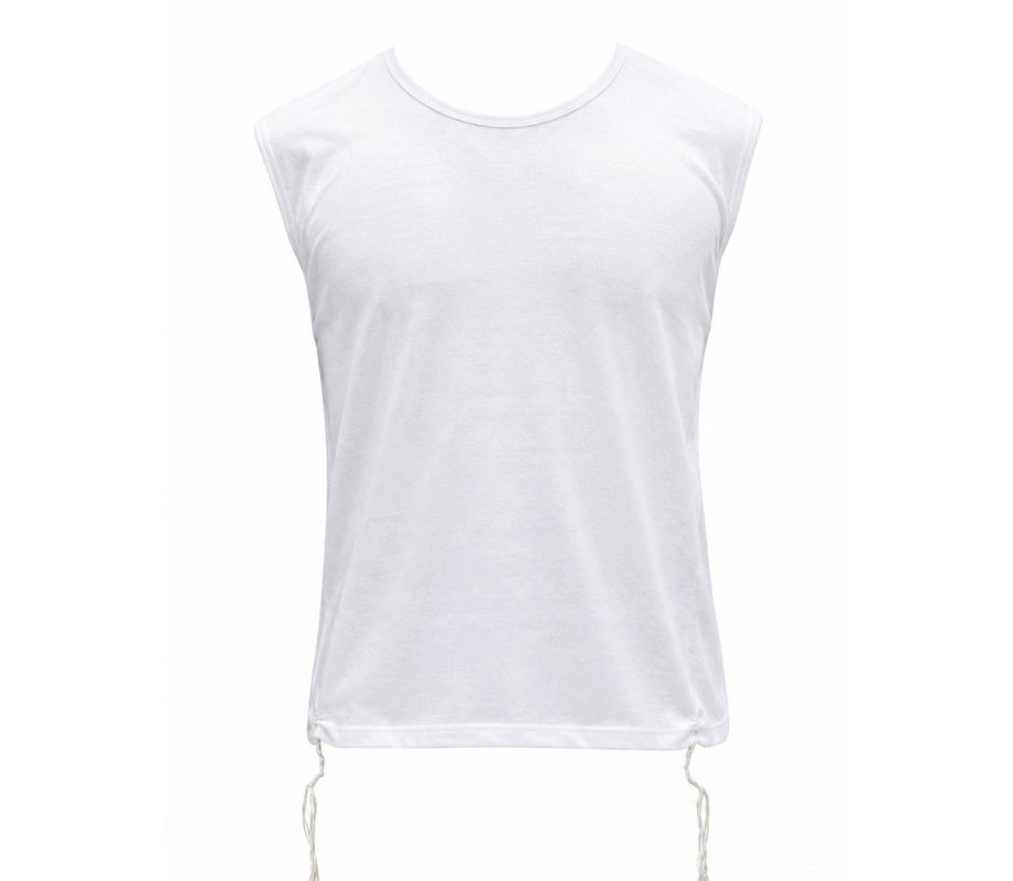 Adult White Sleeveless Undershirt with Tzitzit