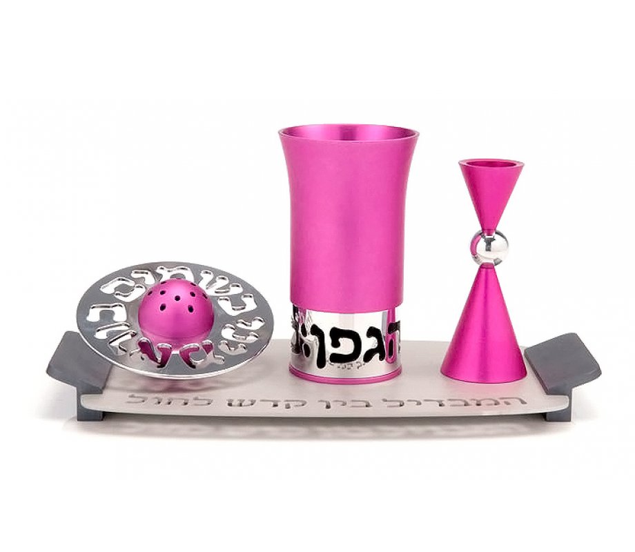 Agayof Aluminum Havdalah Set Modern Design - Bright Pink