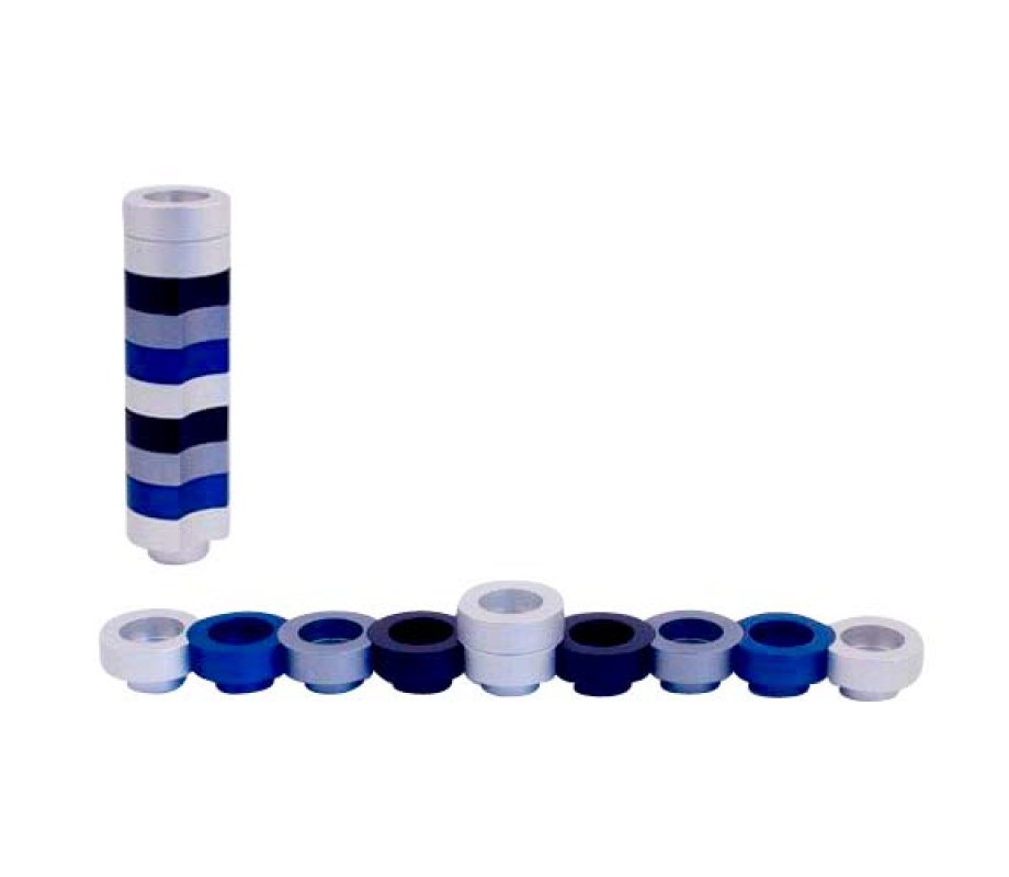 Agayof Compact Doughnut Travelling Menorah - Blue, Silver and Black Colors