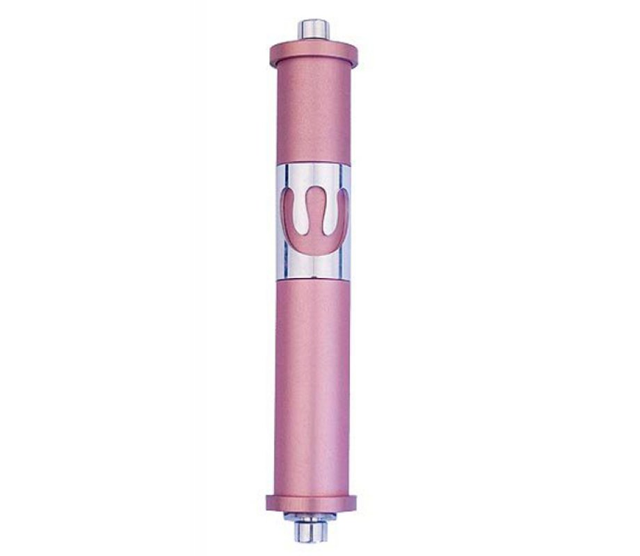 Agayof Cylinder Mezuza Case with Curving Shin, in Light Colors - 6 Inches Height