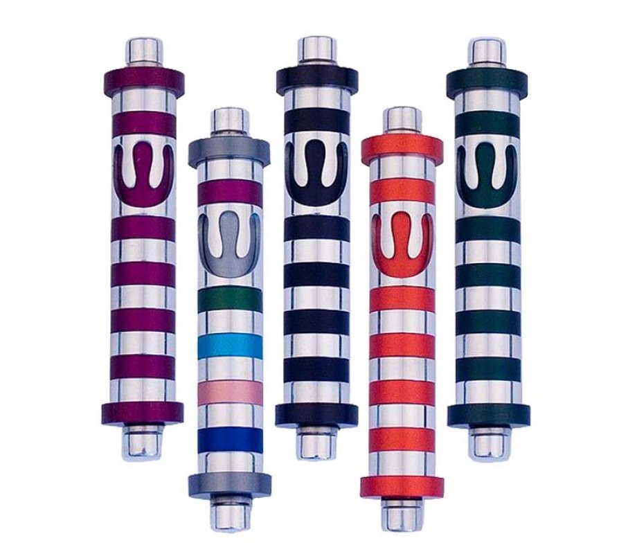 Agayof Cylinder Mezuzah Case with Bands and Curving Shin, Dark Colors - 4 Inches