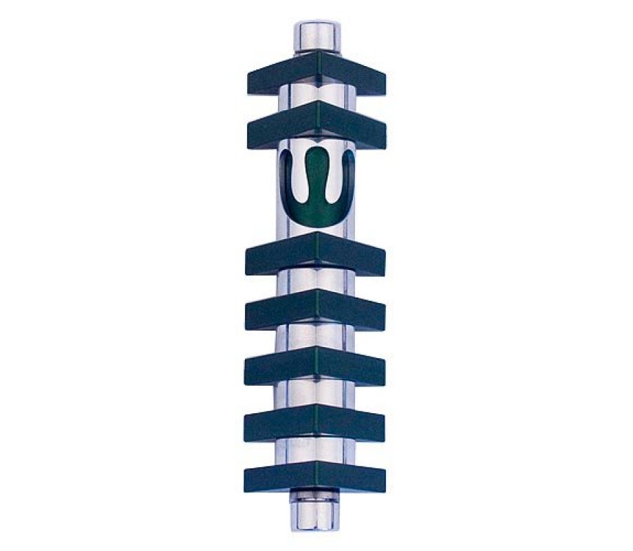 Agayof Cylinder Mezuzah Case with Triangles, Dark Colors - 4 Inches Height