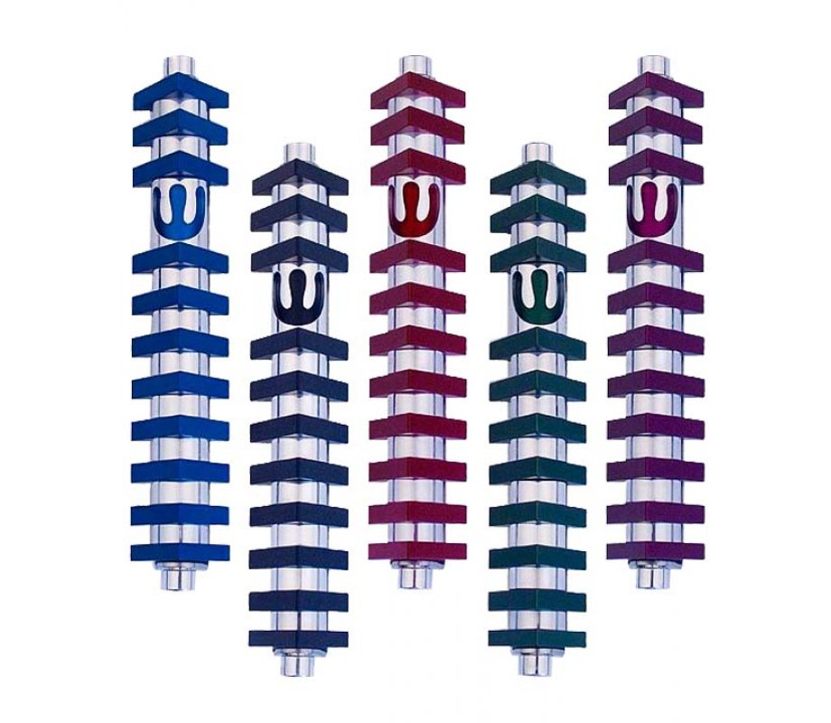 Agayof Cylinder Mezuzah Case with Triangles, Dark Colors at 6 Inches