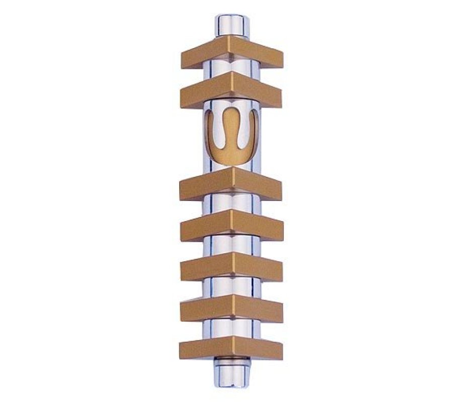 Agayof Cylinder Mezuzah Case with Triangles, Light Colors - 4 Inches Height