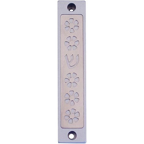 Agayof Mezuzah Case, Five Flowers and Shin in Light Colors - 4 Inches Height