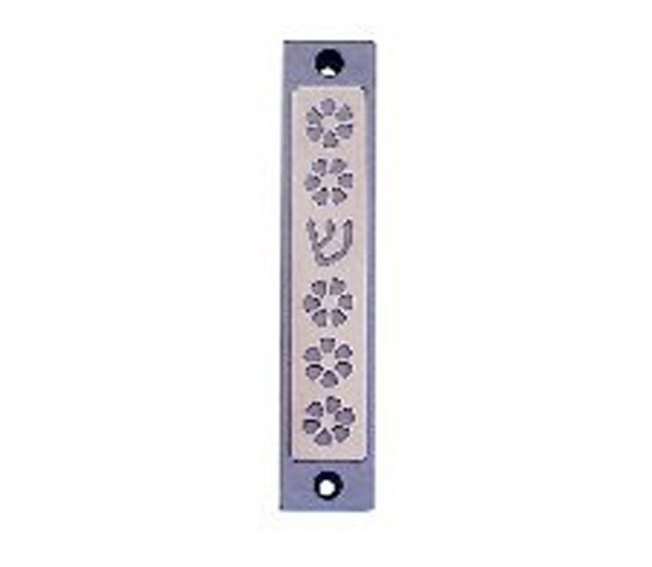 Agayof Mezuzah Case, Five Flowers and Shin in Light Colors - 4 Inches Height