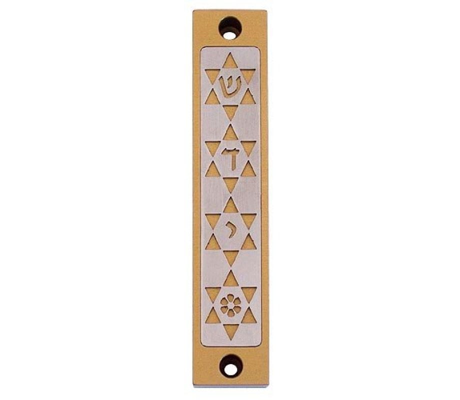Agayof Mezuzah Case, Four Stars of David in Light Colors - 4 Inches Height