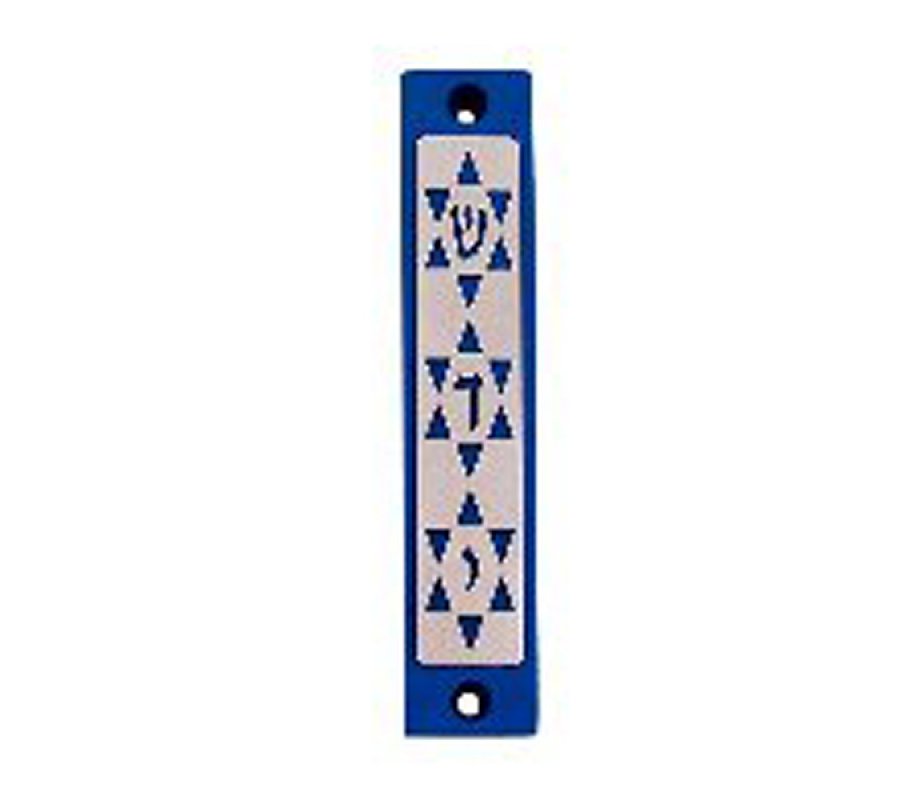 Agayof Mezuzah Case, Three Stars of David in Dark Colors – 4 Inches Height