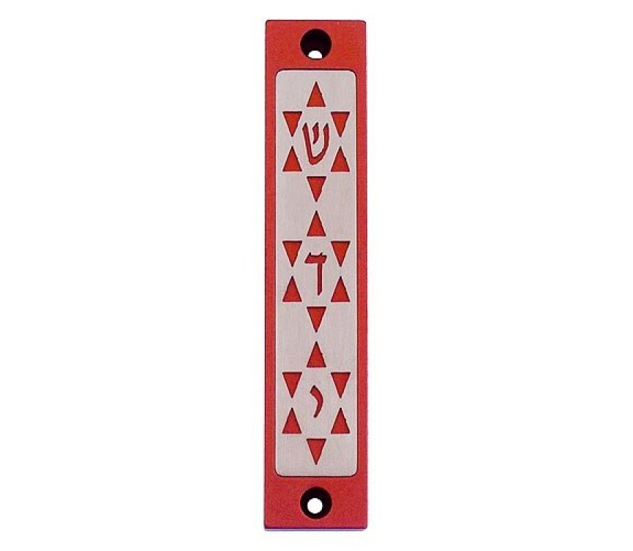 Agayof Mezuzah Case, Three Stars of David in Dark Colors – 4 Inches Height