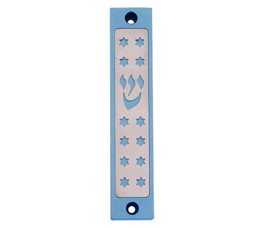Agayof Mezuzah Case, Twelve Stars of David in Light Colors - 4 Inches Height