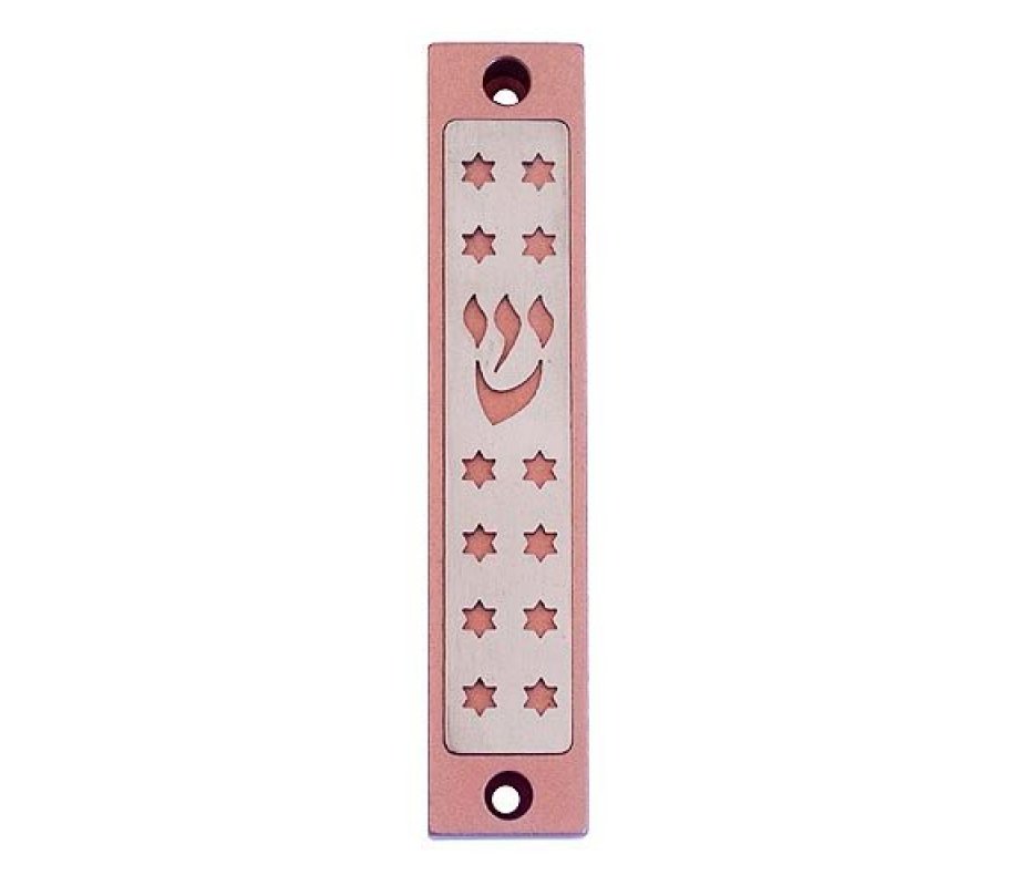 Agayof Mezuzah Case, Twelve Stars of David in Light Colors - 4 Inches Height