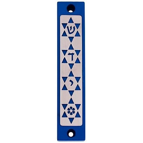 Agayof Mezuzah Case with Four Stars of David, in Dark Colors – 4 Inches Height