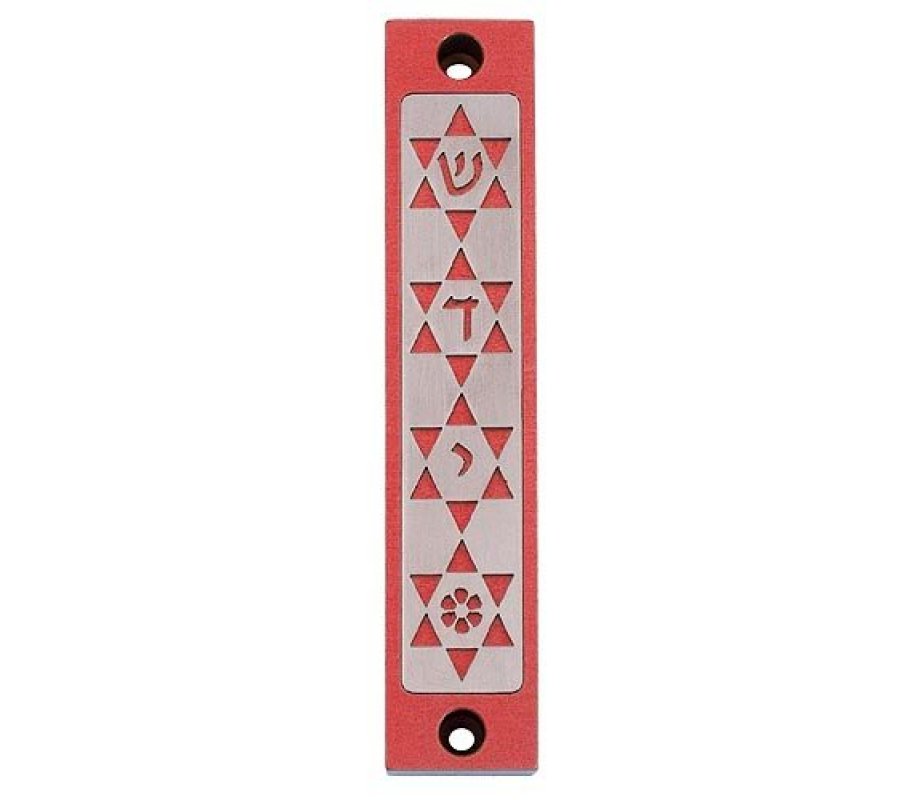 Agayof Mezuzah Case with Four Stars of David, in Dark Colors – 4 Inches Height
